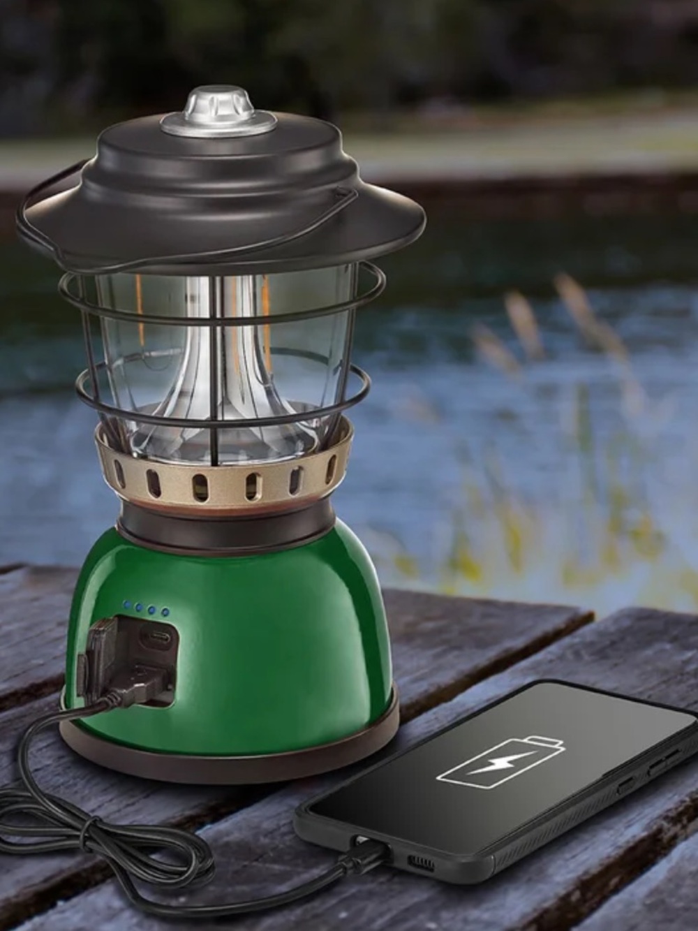 Rechargeable Green Camping Lantern with USB Power Bank camelion